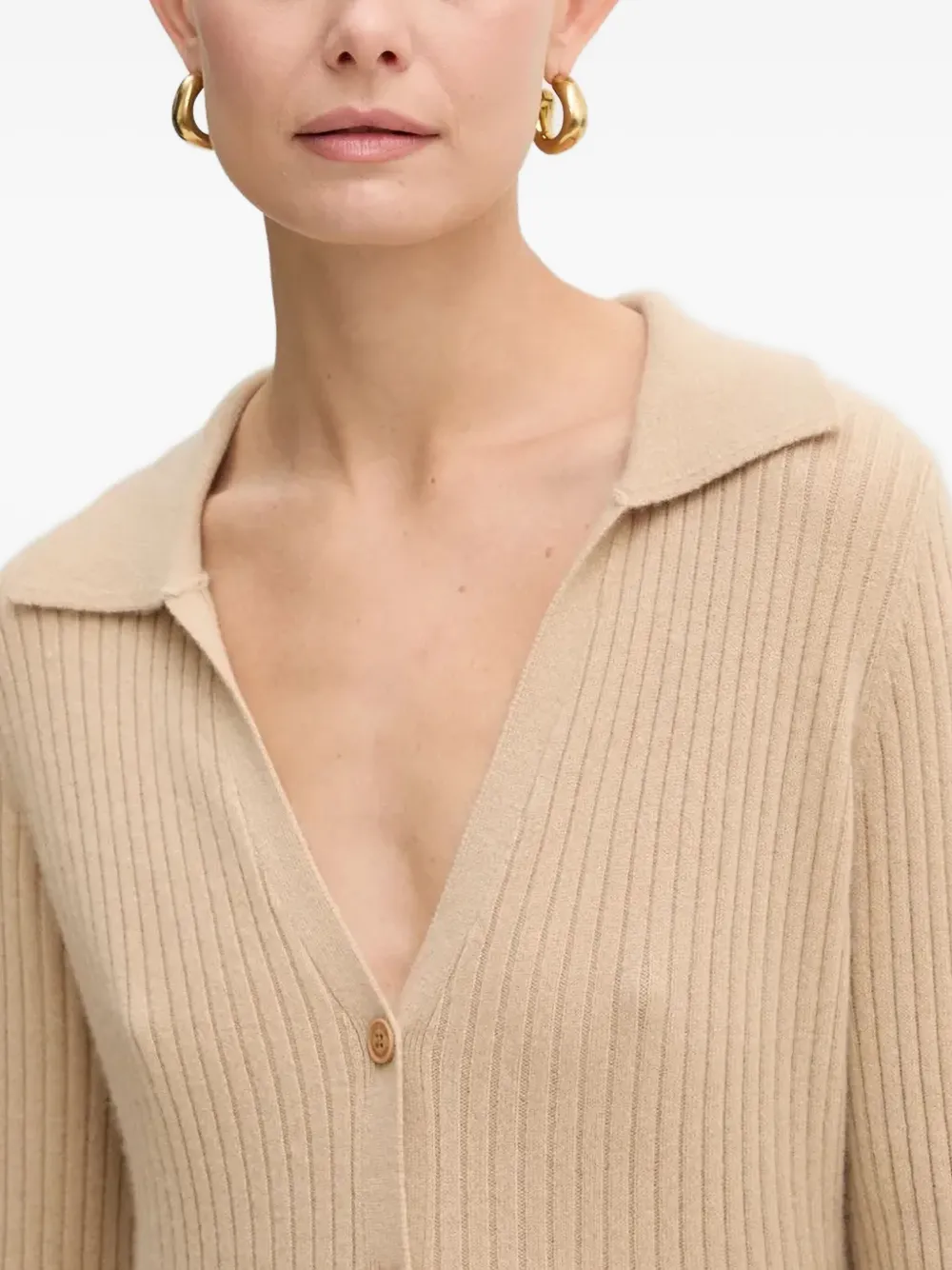 From Future Buttoned Ribbed Cardigan In Neutral