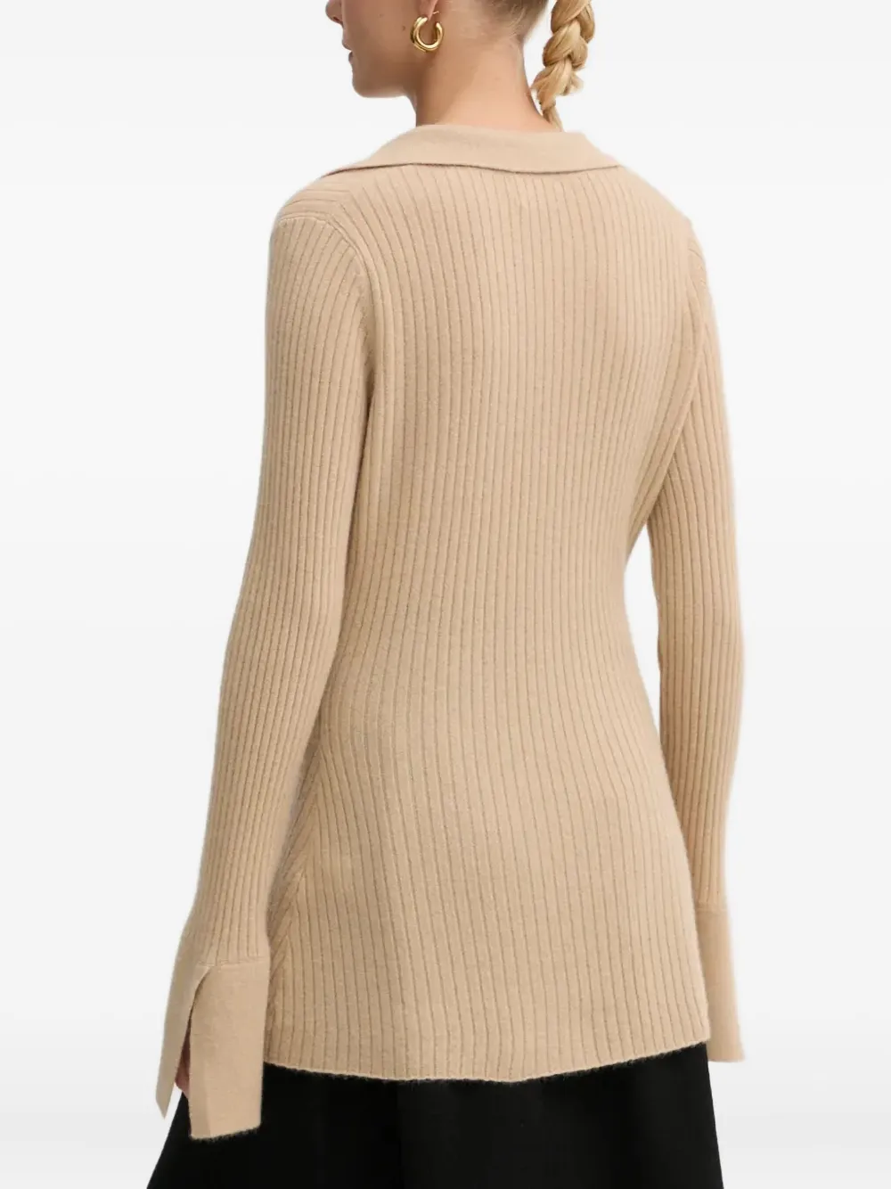 From Future Buttoned Ribbed Cardigan In Neutral