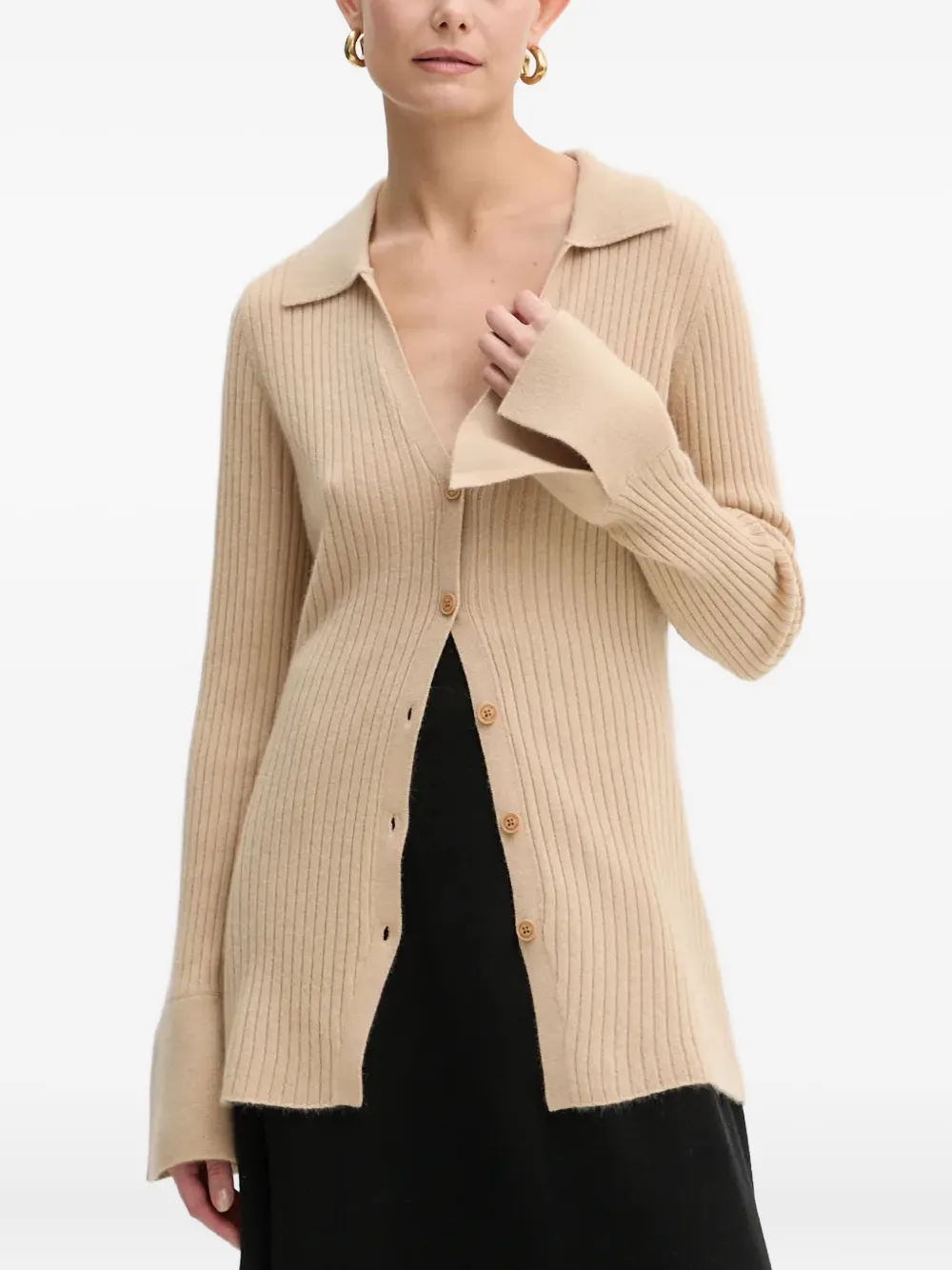 FROM FUTURE buttoned ribbed cardigan | Neutrals | Image 1