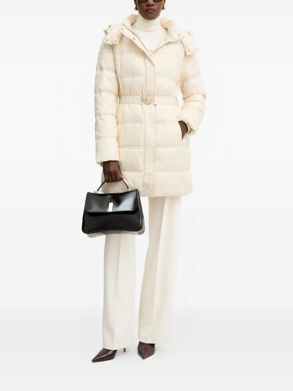 Guess Usa Hooded Belted Coat In Neutral