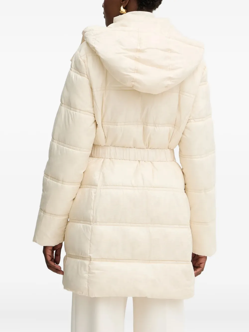 Guess Usa Hooded Belted Coat In Neutral