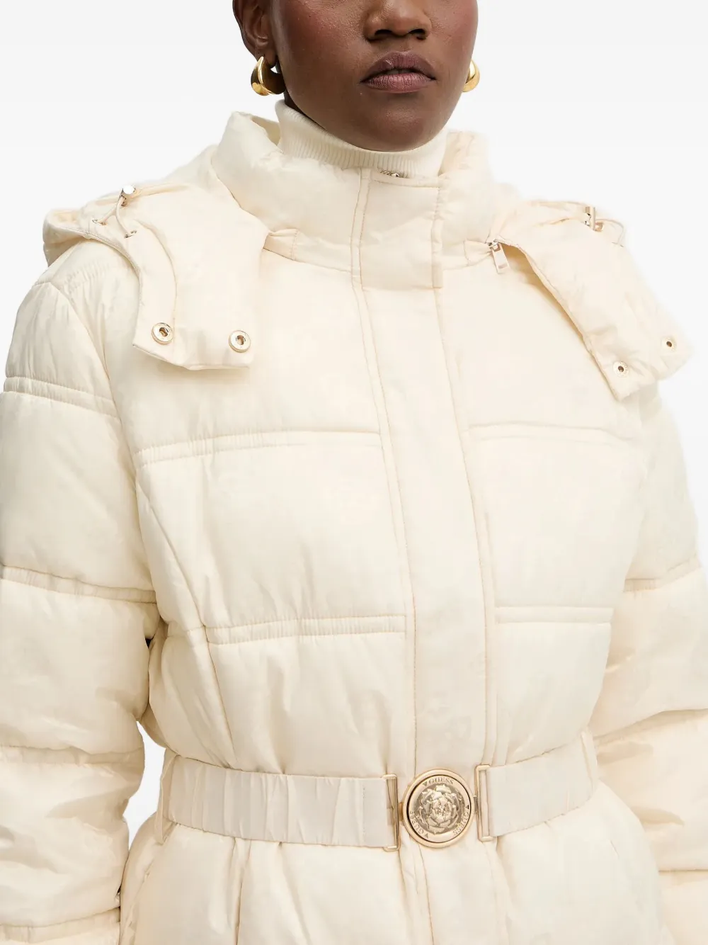 Guess Usa Hooded Belted Coat In Neutral