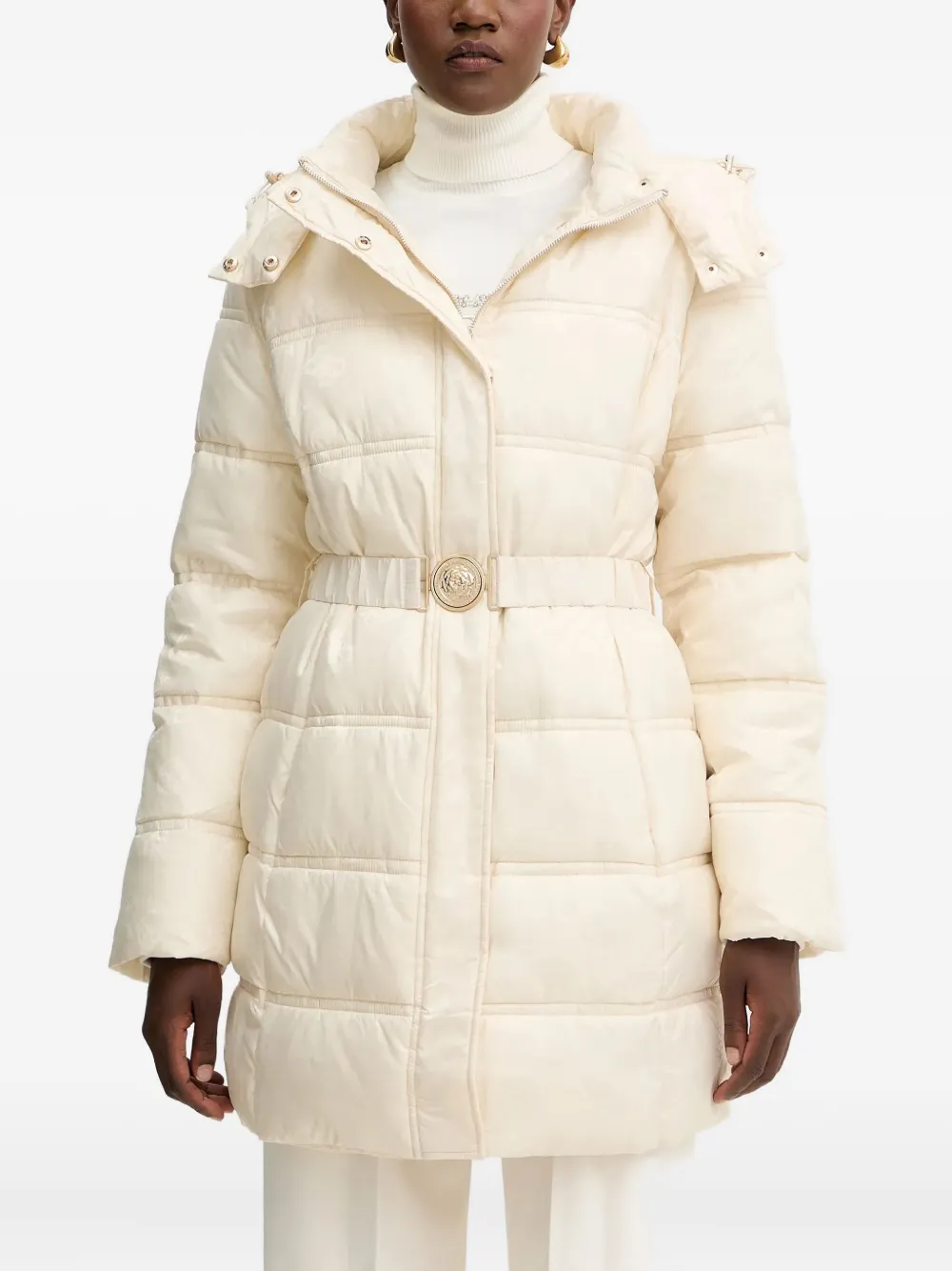 Guess Usa Hooded Belted Coat In Neutral