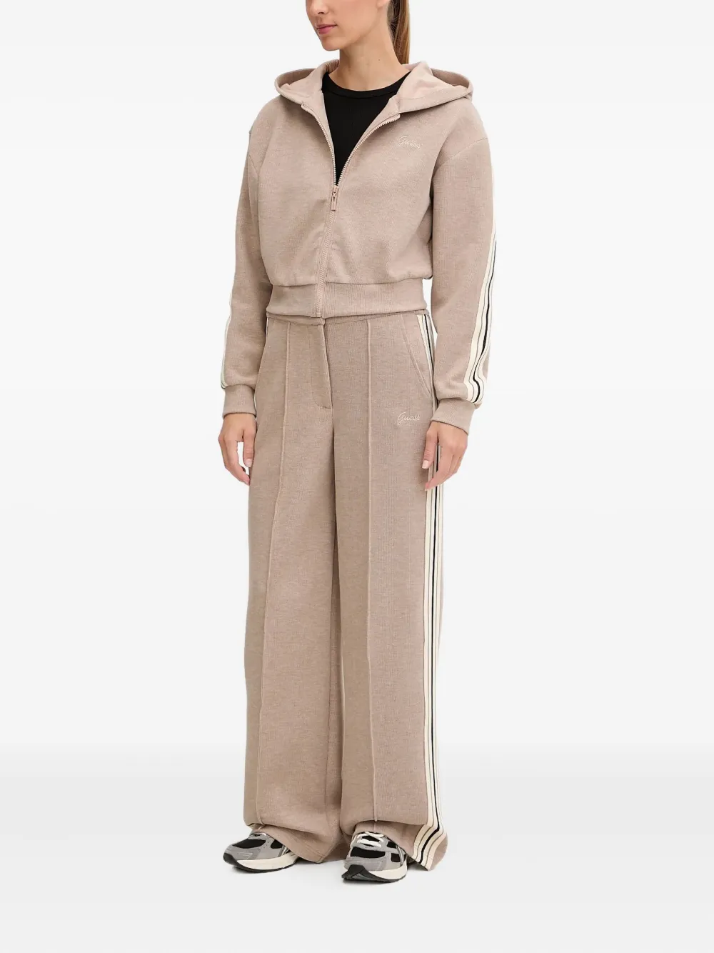 GUESS USA stripe-sleeve hooded hoodie - Bruin