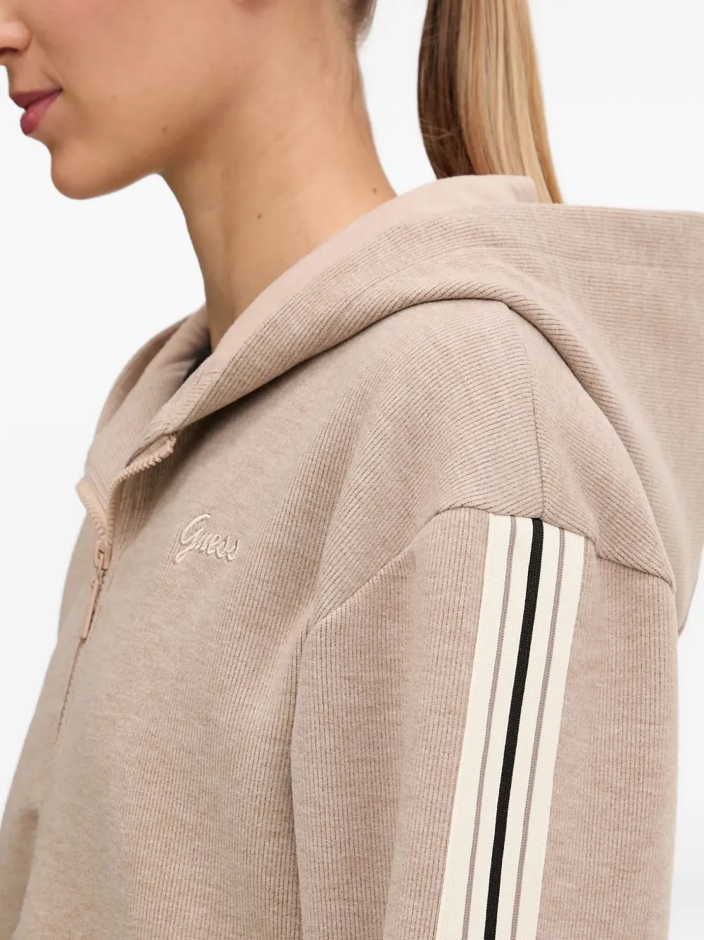 GUESS USA Hoodie met gestreepte mouwen Bruin