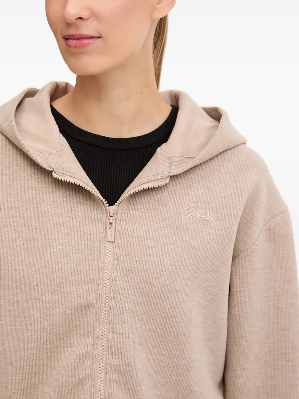 GUESS USA Hoodie met gestreepte mouwen Bruin