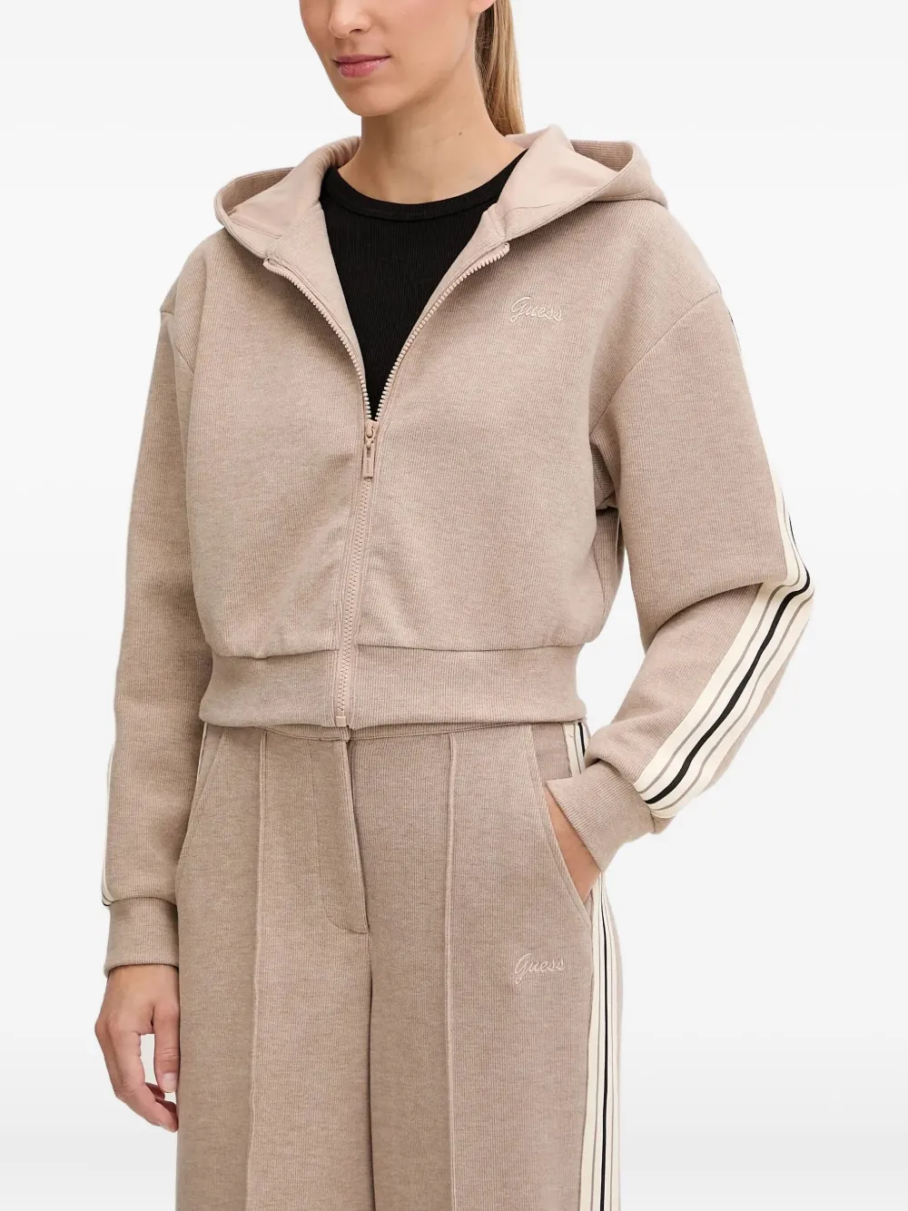 GUESS USA stripe-sleeve hooded hoodie - Marrone