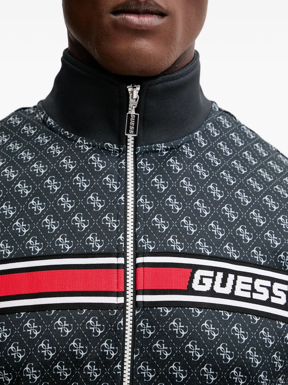 GUESS USA Sweater met monogram-patroon en rits Zwart