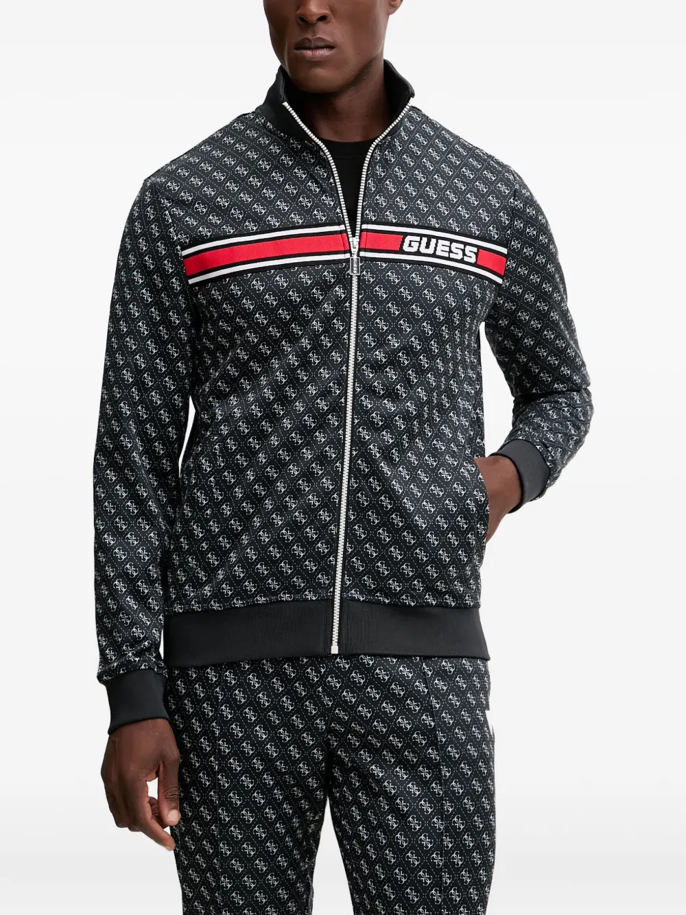 GUESS USA monogram-pattern zip sweatshirt | Black | Image 1