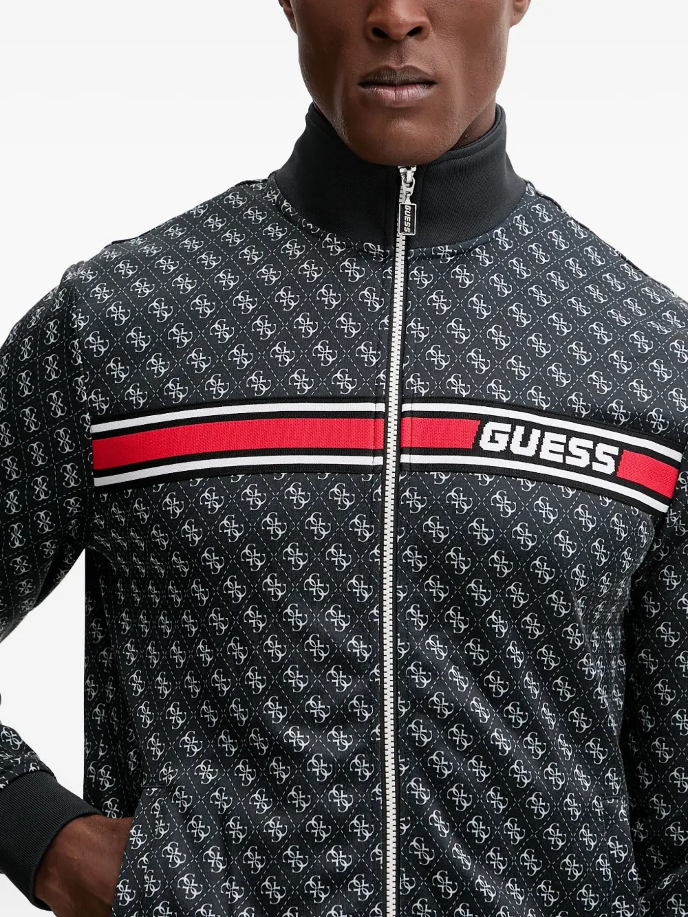 GUESS USA Sweater met monogram-patroon en rits Zwart