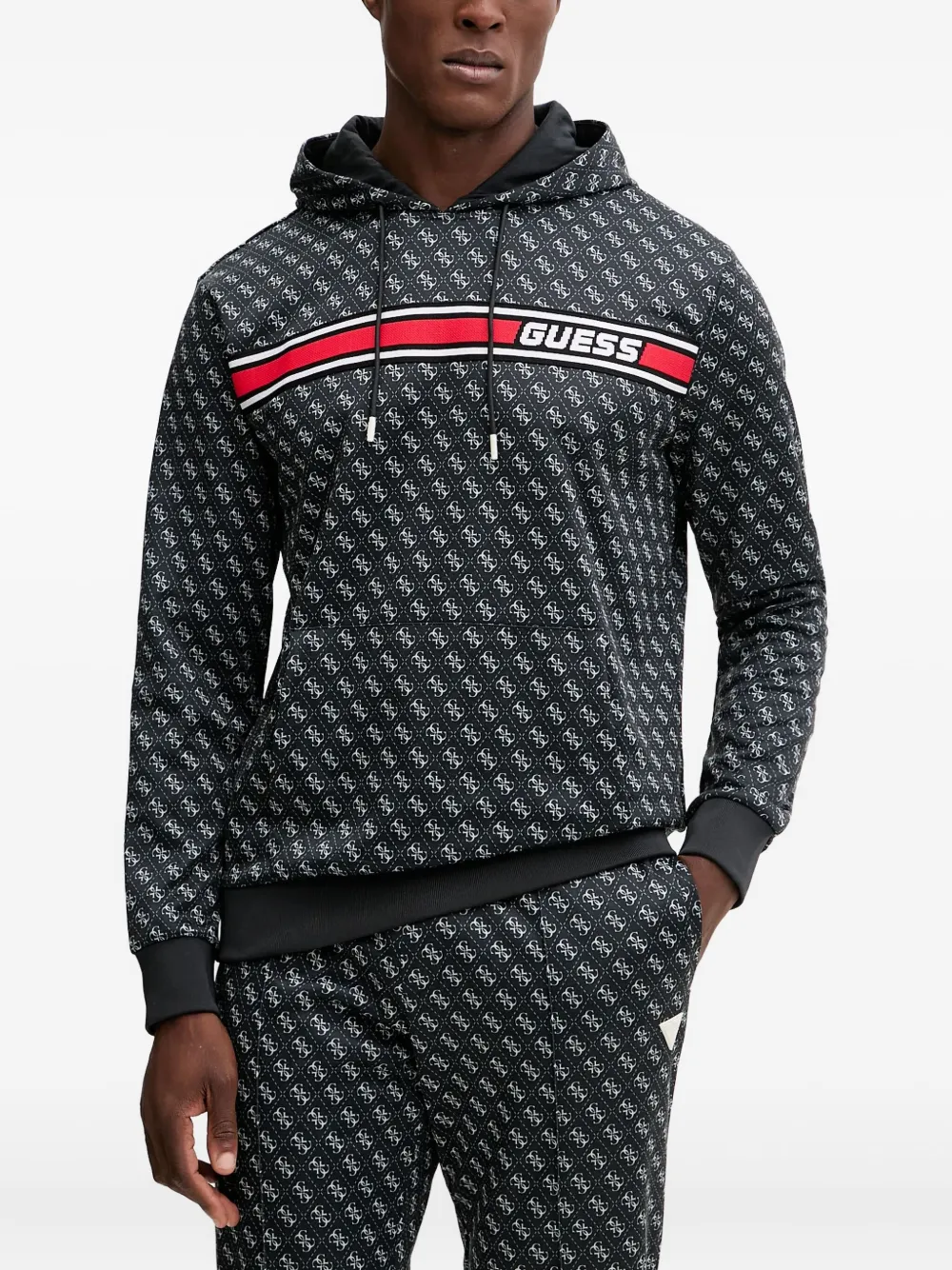 GUESS USA patterned hooded hoodie | Black | Image 1