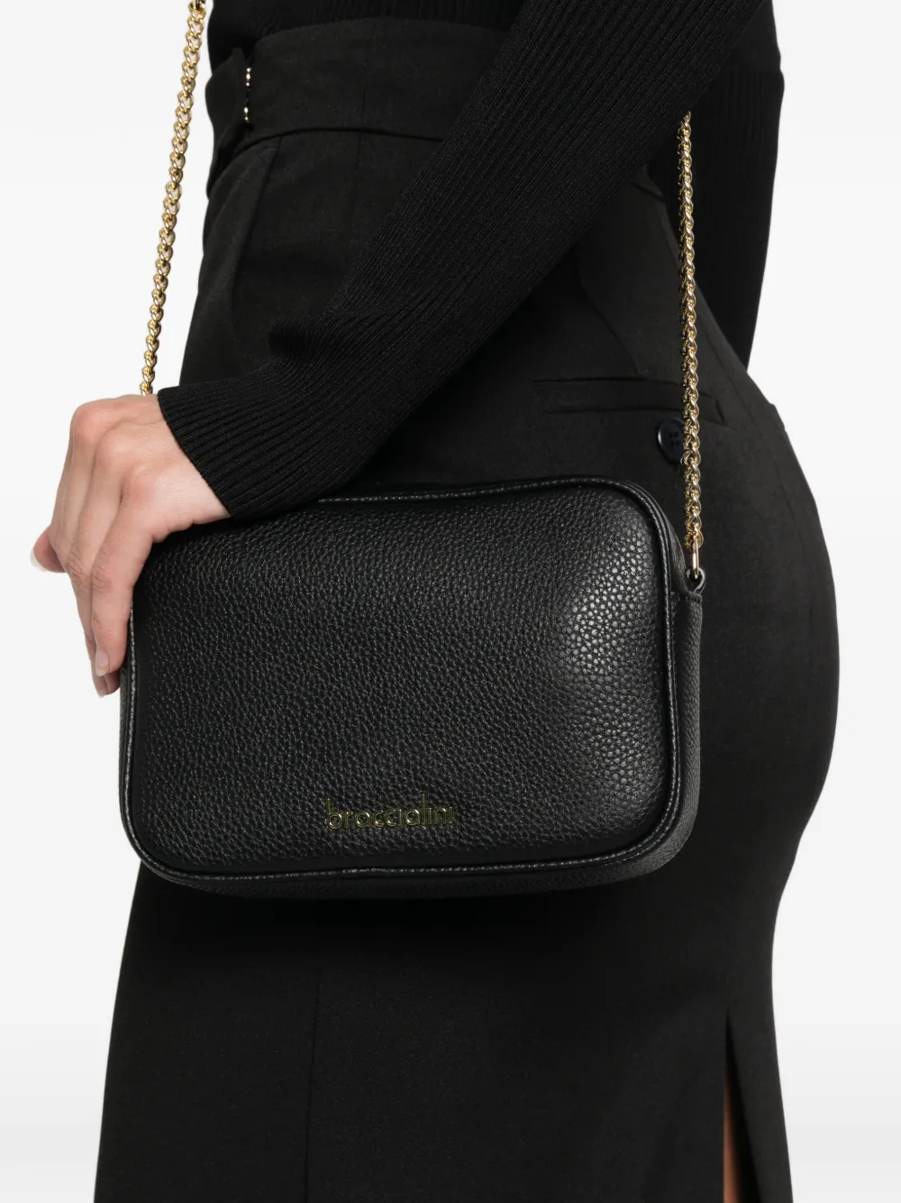 Braccialini Leather Chain-strap Cross Body Bag In Black