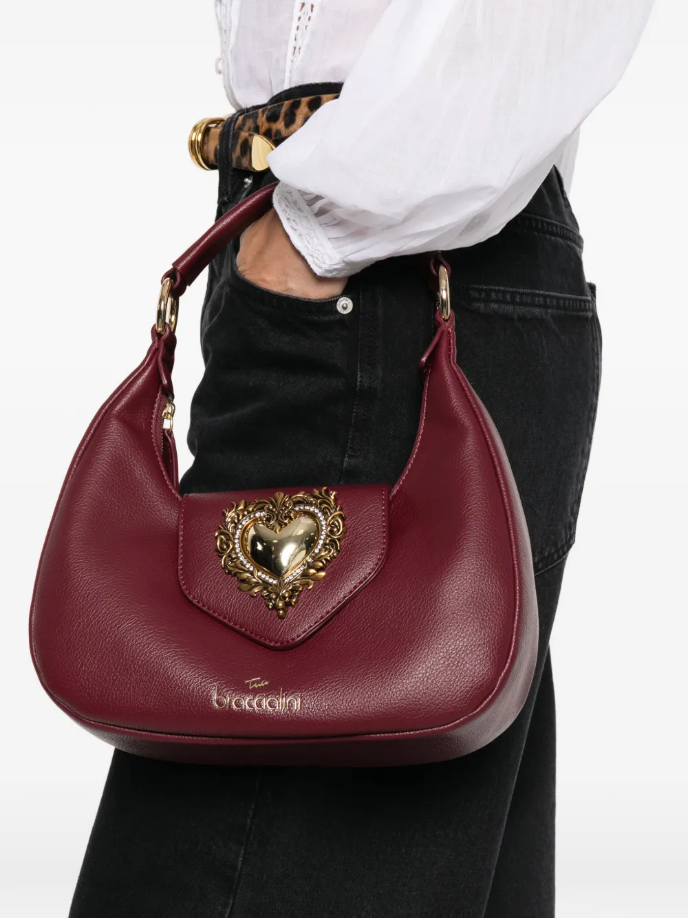 Braccialini Schoudertas met hart-applicatie - Rood