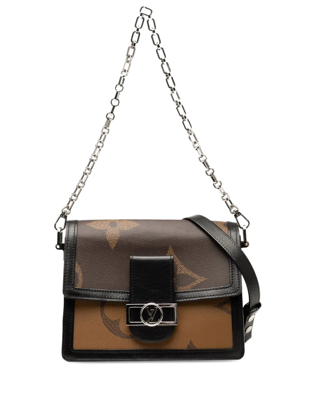 Pre-owned Louis Vuitton 2019 Monogram Reverse Giant Dauphine Mm Satchel In Brown