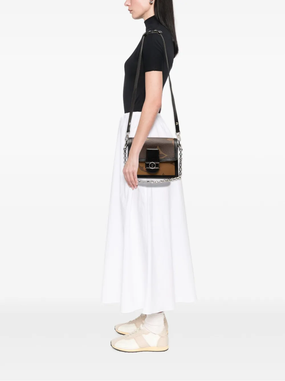 Pre-owned Louis Vuitton 2019 Monogram Reverse Giant Dauphine Mm Satchel In Brown