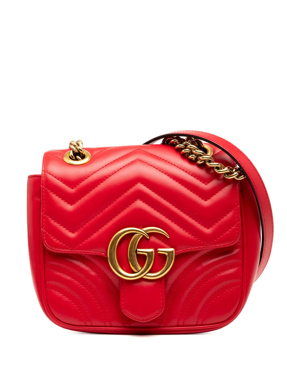 Pre-owned Gucci 2016-2025 Mini Gg Marmont Matelasse Leather Flap Crossbody Bag In Red