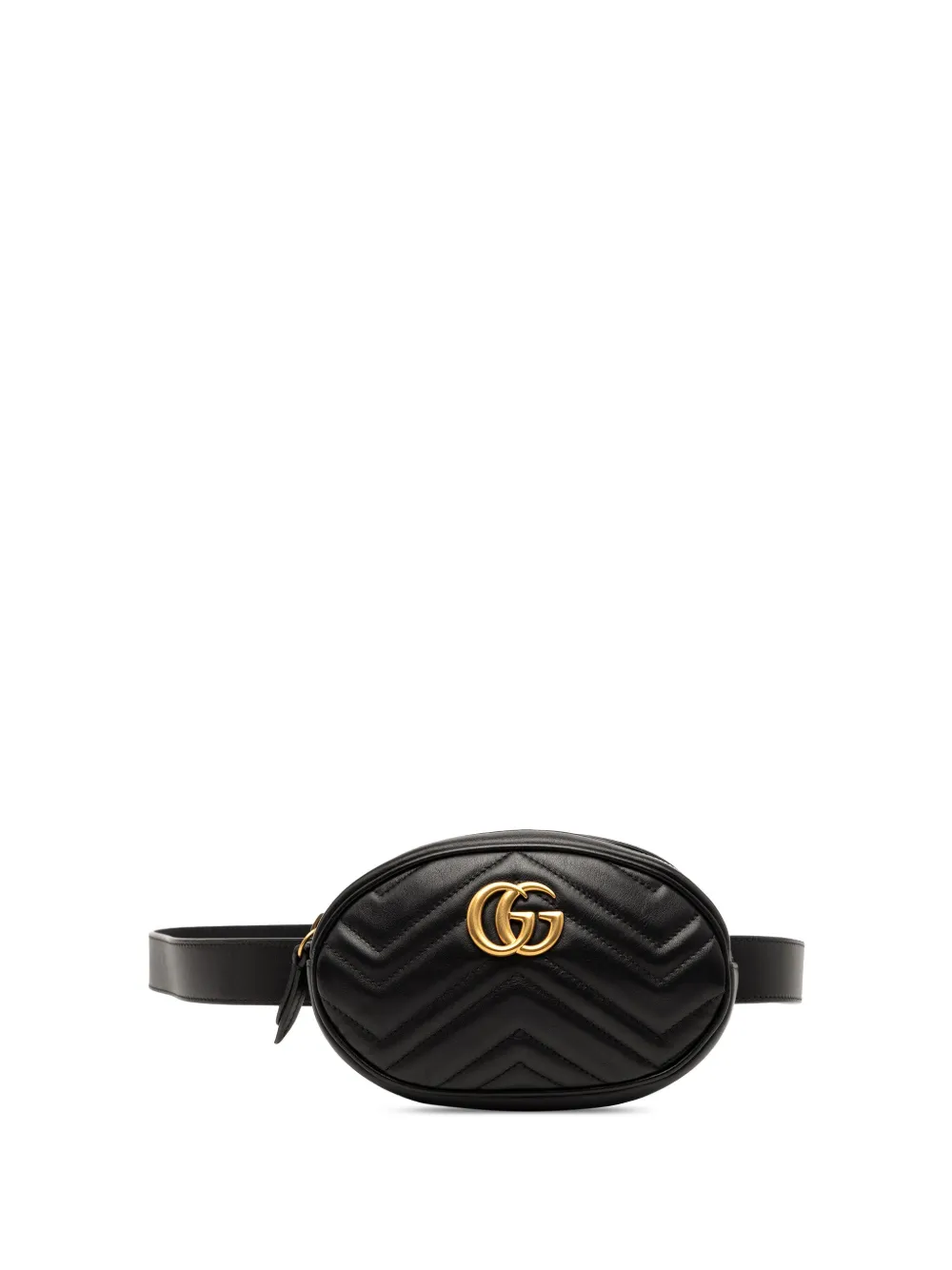 Pre-owned Gucci 2016-2025 Gg Marmont Matelasse Leather Belt Bag In Black