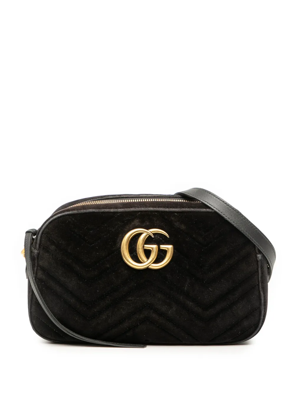 Pre-owned Gucci 2016-2025 Small Gg Marmont Matelasse Velvet Crossbody Bag In Black
