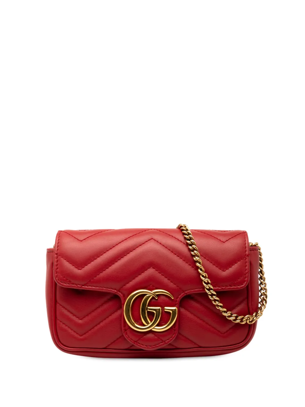 Pre-owned Gucci 2016-2025 Mini Gg Marmont Matelasse Leather Flap Crossbody Bag In Red