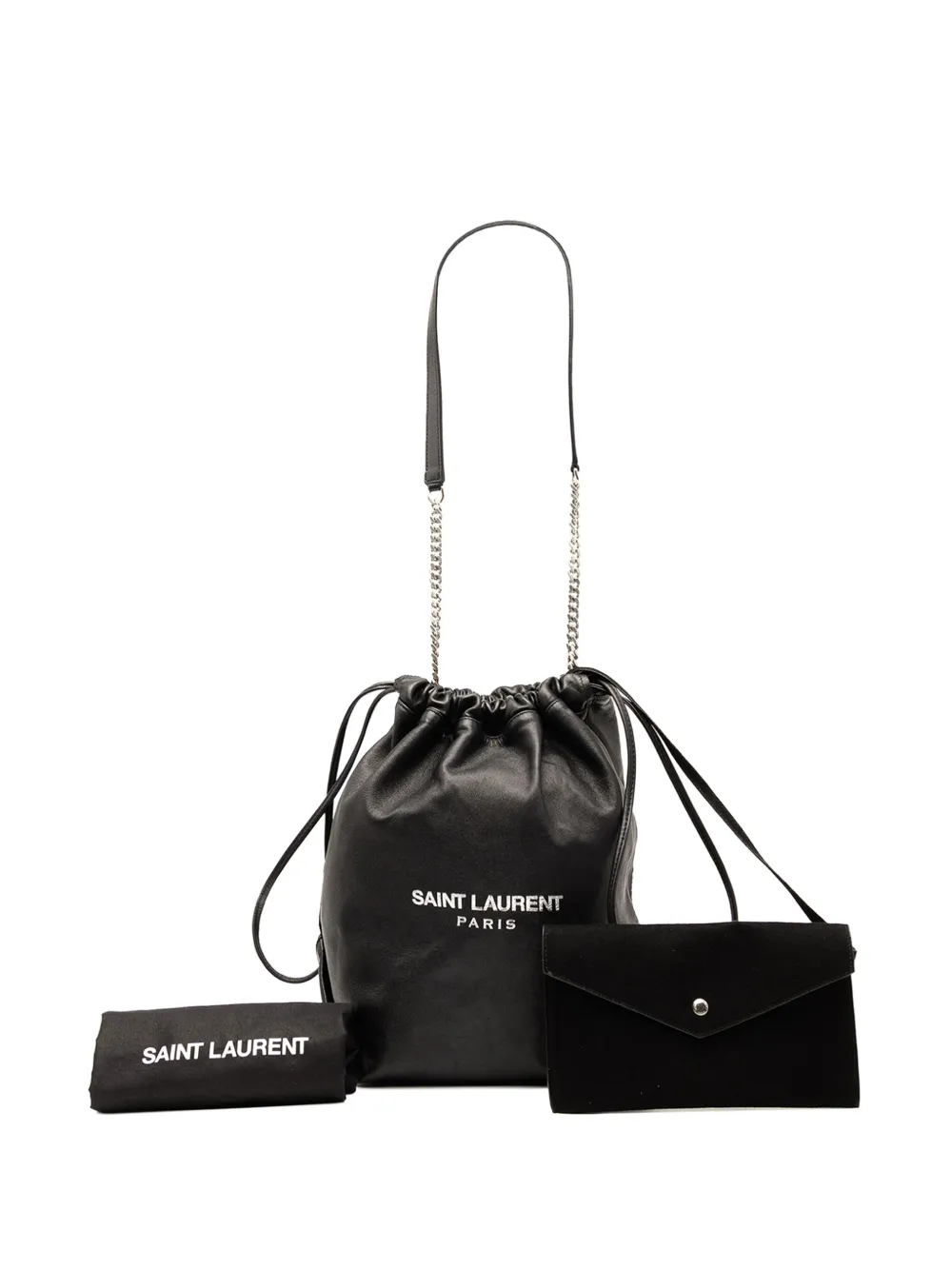Pre-owned Saint Laurent 2018 Small Lambskin Teddy Bucket Bag In Black