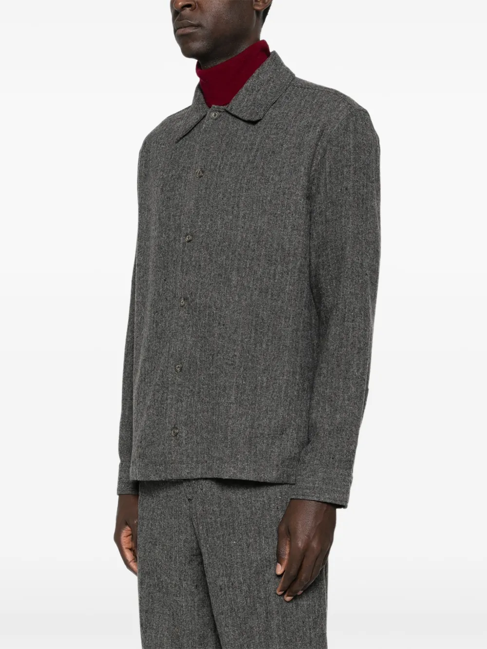  Samsoe Samsoe Herringbone Buttoned Shirt Jacket - Grey 