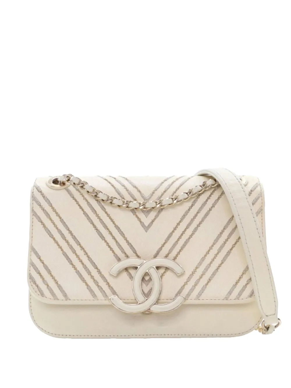 CHANEL Pre-Owned 2017-2018 スモール ココマーク シェブロン シープスキン サトルフラップ ショルダーバッグ - CHANEL Pre-Owned 2017-2018 スモール ココマーク シェブロン シープスキン サトルフラップ ショルダーバッグ -