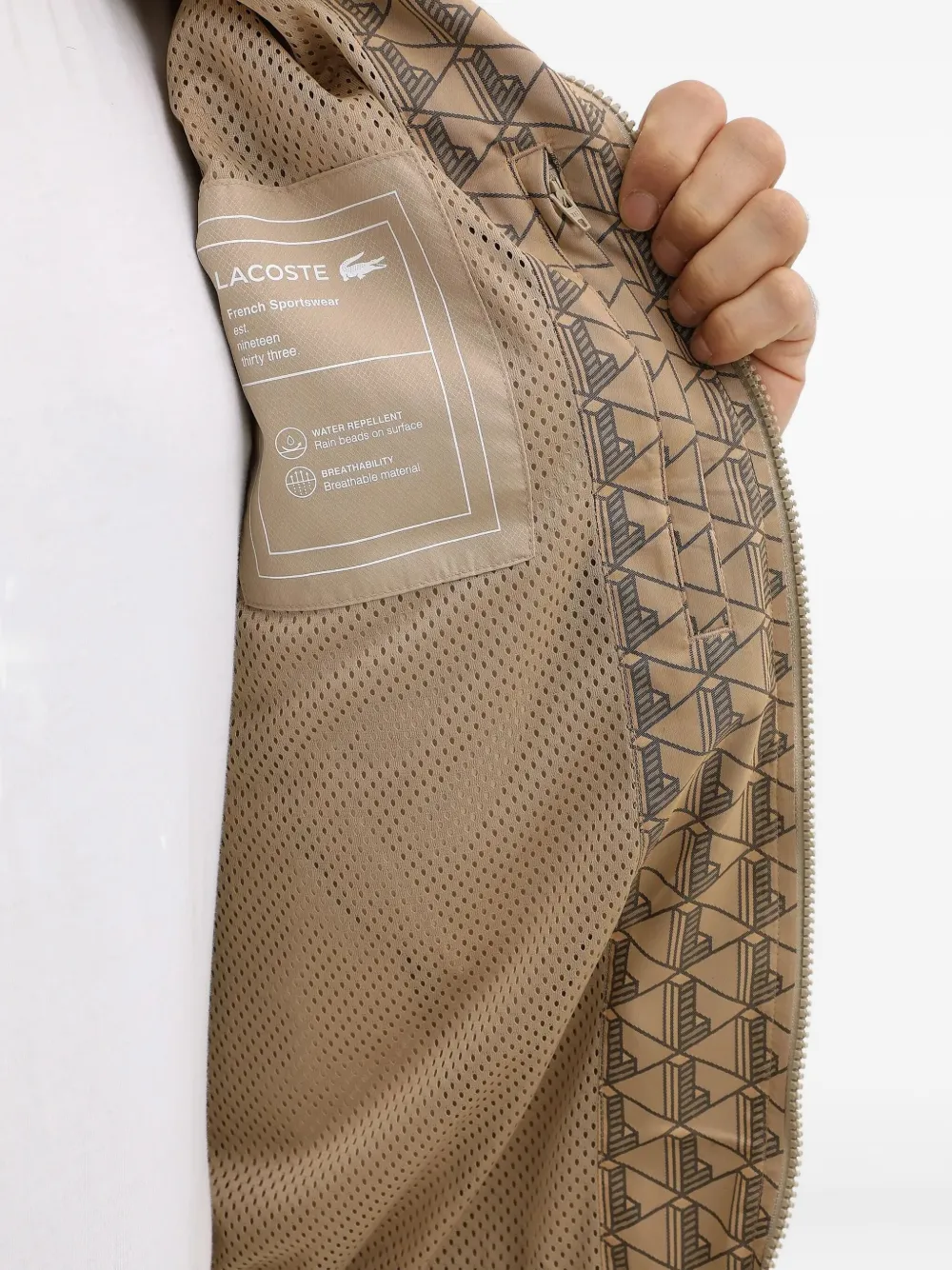 Lacoste Monogram Zip Jacket In Brown