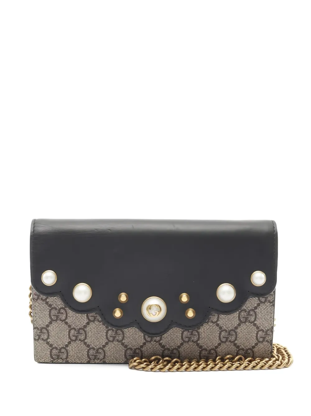 Pre-owned Gucci 2000s Gg Supreme Chain-strap Clutch Bag In Black