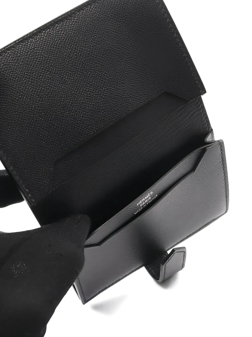 Pre-owned Hermes 2025 Bearn Leather Card Holder In Black