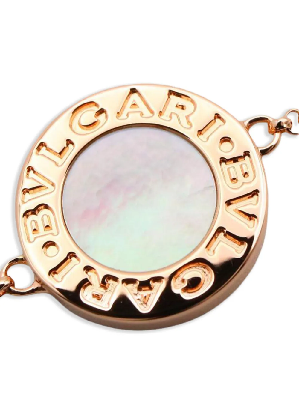 Pre-owned Bvlgari 2010s 18k Rose Gold Circle-pendant Mother Of Pearl Bracelet In Pink