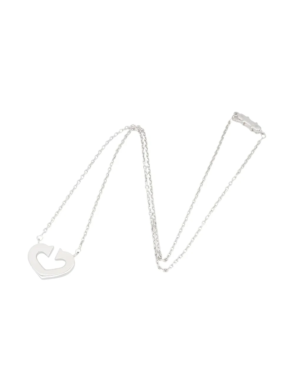 Cartier 2010s 18K white gold C-heart charm necklace - シルバートーン