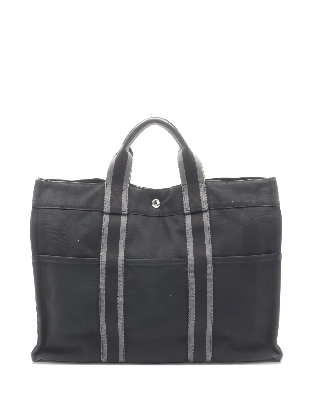 Pre-owned Hermes 2000s Foule Mm Striped Canvas Tote Bag In Black