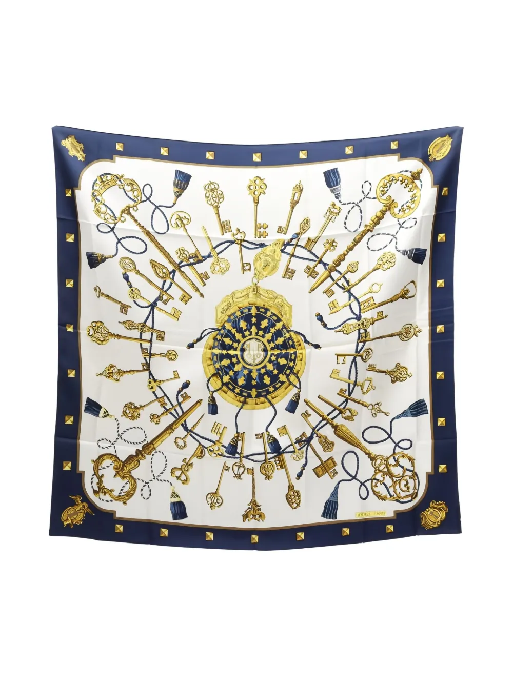 Hermès Pre-Owned 2000s Carrés 90 Les Cles keys-print scarf | White | Image 1