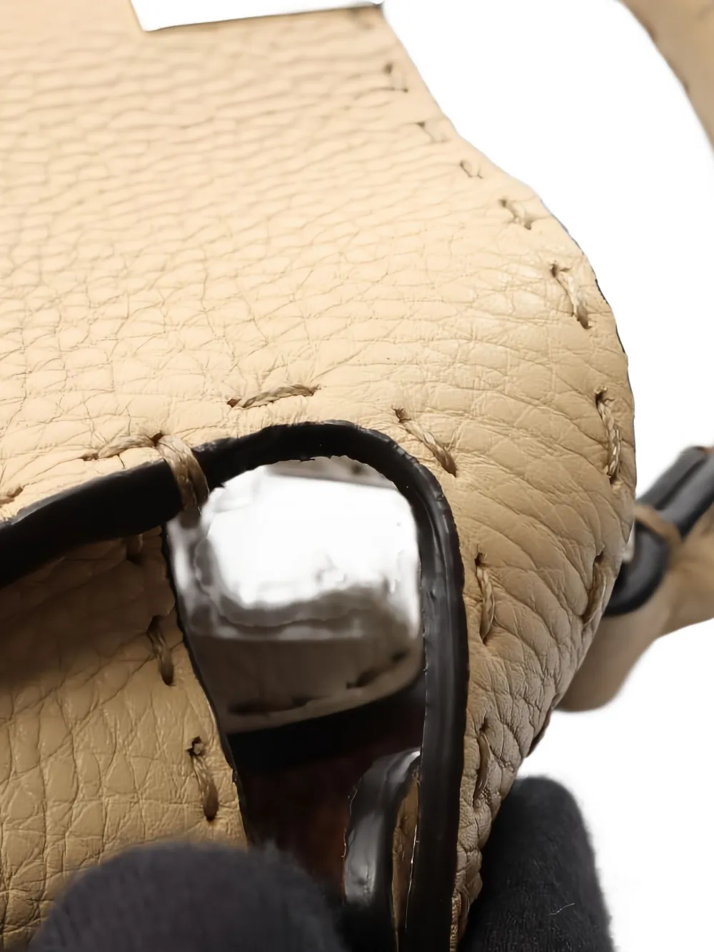 Pre-owned Fendi 2010s Peekaboo Essential Stitched Leather Tote Bag In Neutral