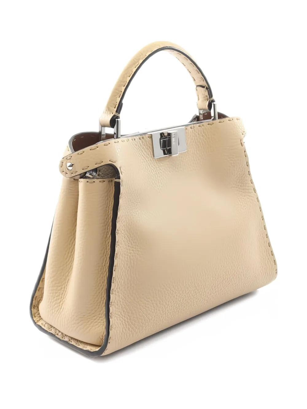 Pre-owned Fendi 2010s Peekaboo Essential Stitched Leather Tote Bag In Neutral