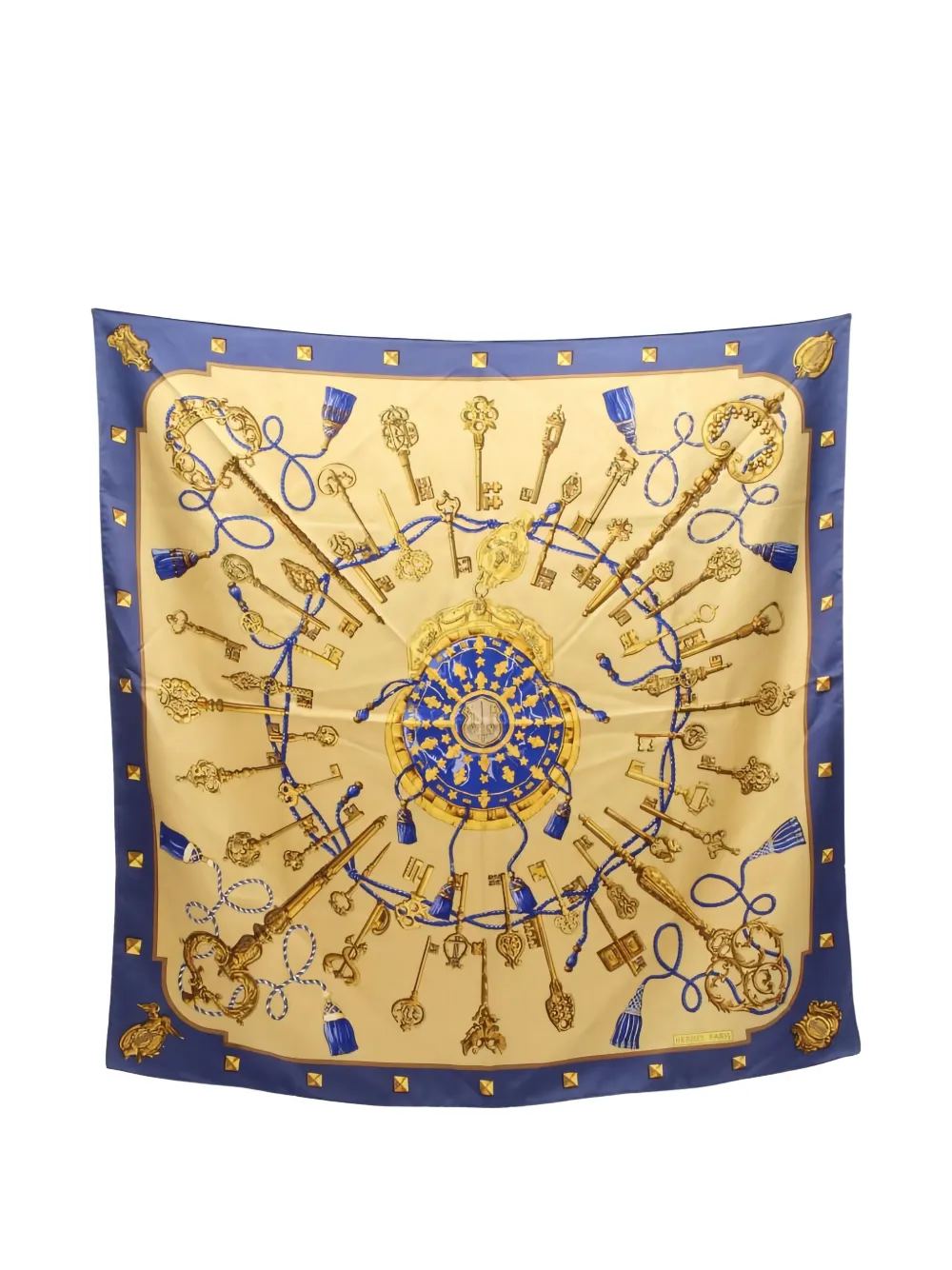 HERMES Pre-owned 2000s Les Cles Keys-print Silk Scarf In Neutral