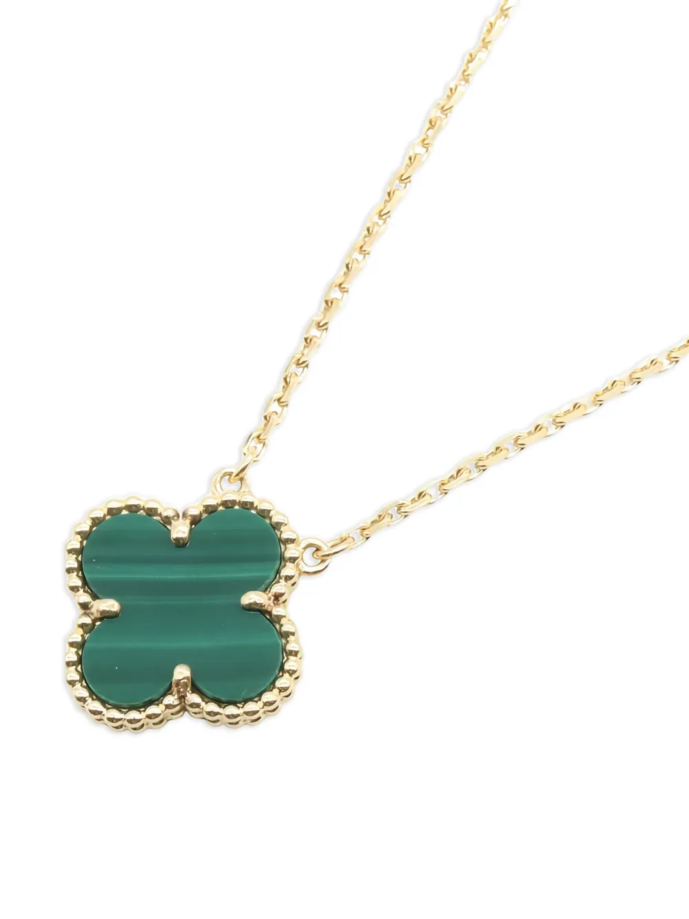 Pre-owned Van Cleef & Arpels 2010s 18k Yellow Gold Alhambra Malachite Necklace