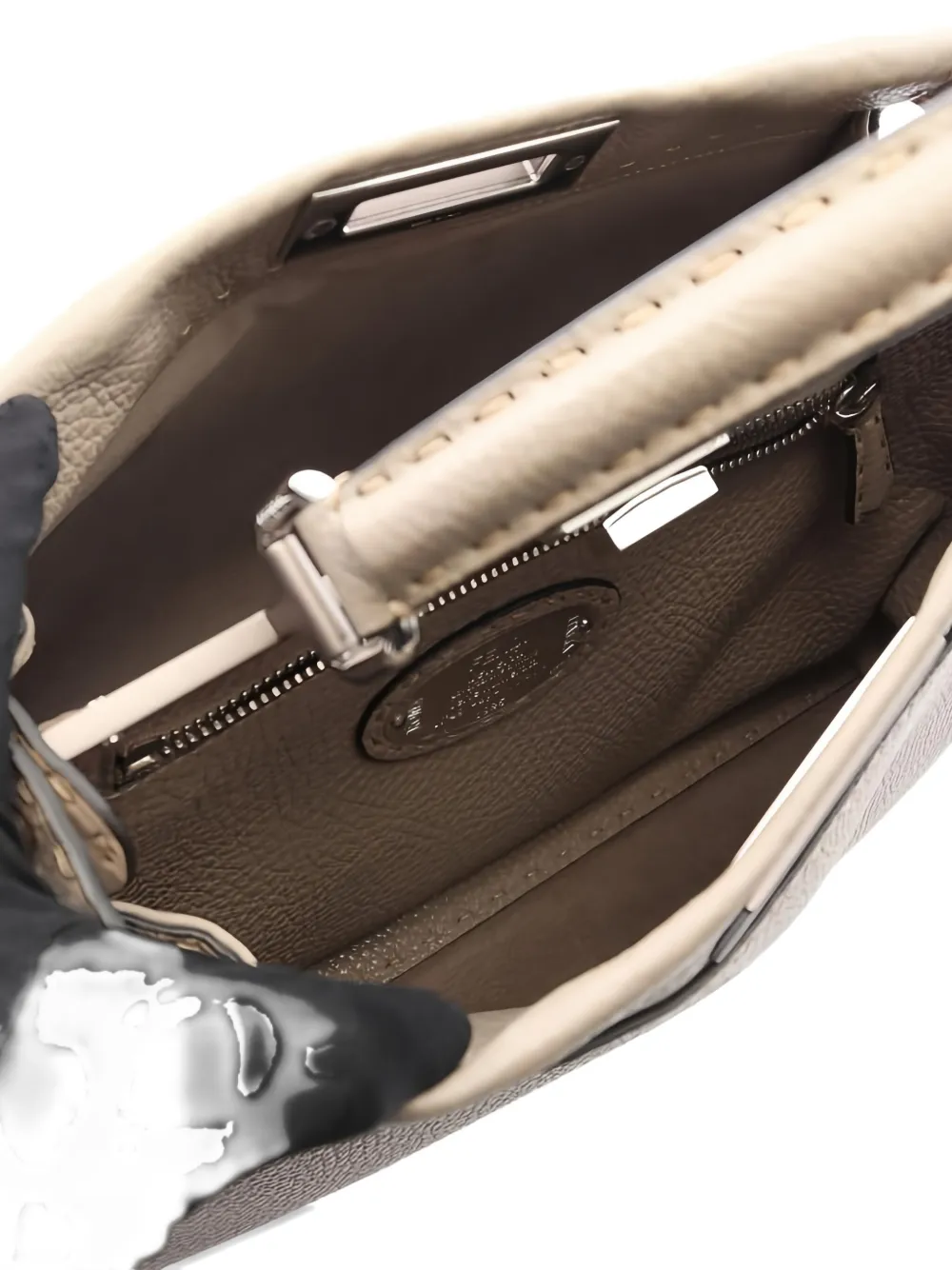 Pre-owned Fendi 2010s Peekaboo Selleria Leather Tote Bag In Neutral