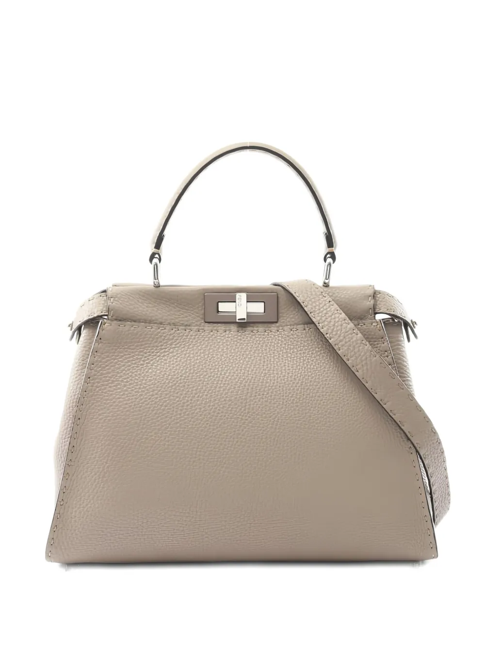 Pre-owned Fendi 2010s Peekaboo Selleria Leather Tote Bag In Neutral