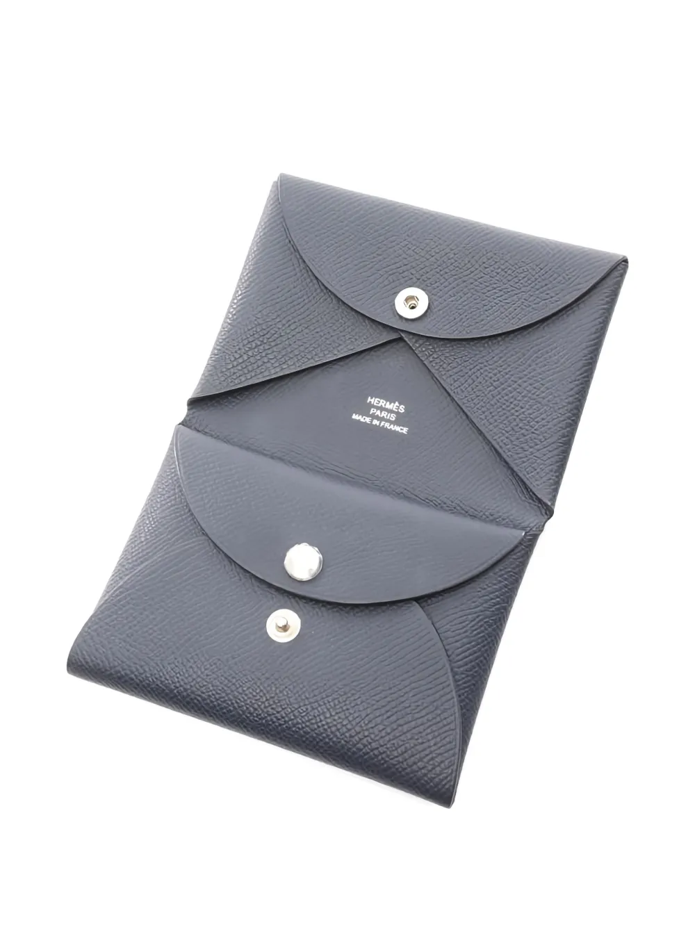 Pre-owned Hermes 2024 Calvi Duo Leather Coin Purse In Blue