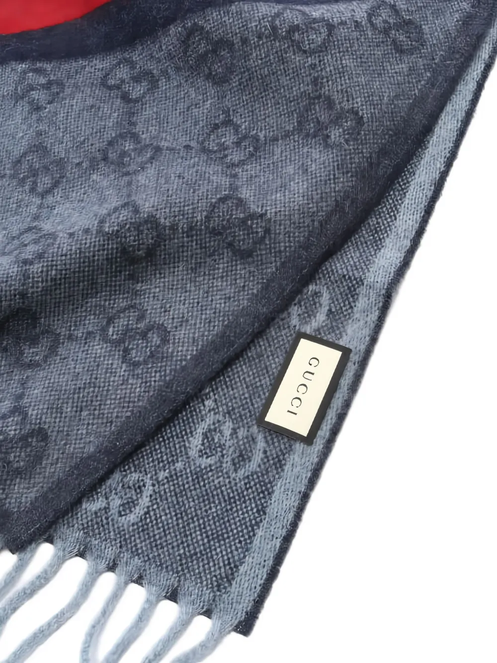 Gucci Pre-Owned 2020s GG pattern fringed scarf | Blue | Image 1