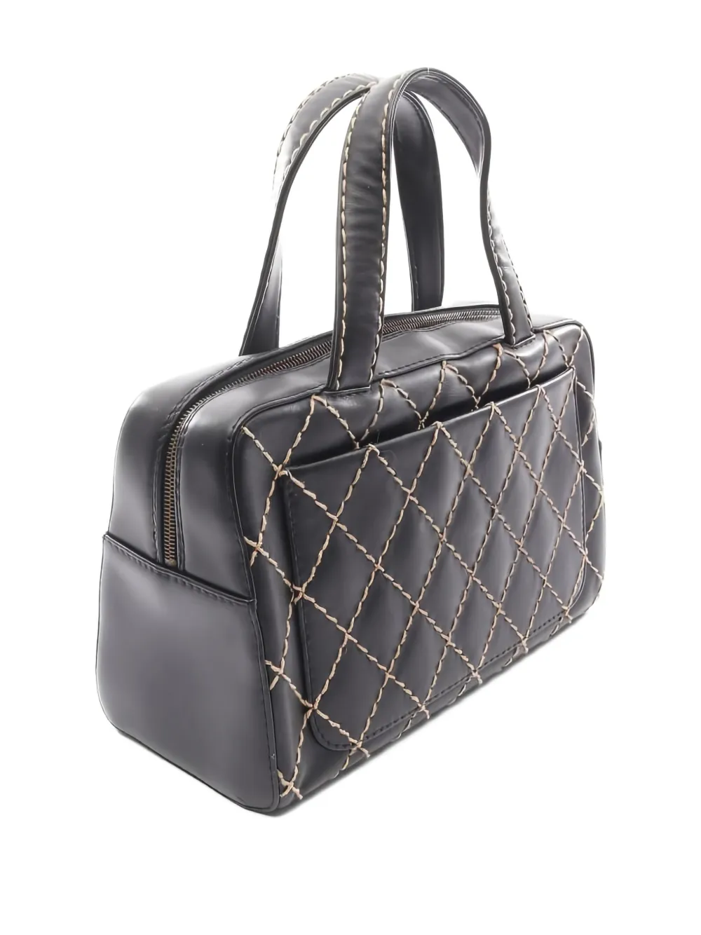 Pre-owned Chanel 2000-2002 Wild Stitch Leather Tote Bag In Black