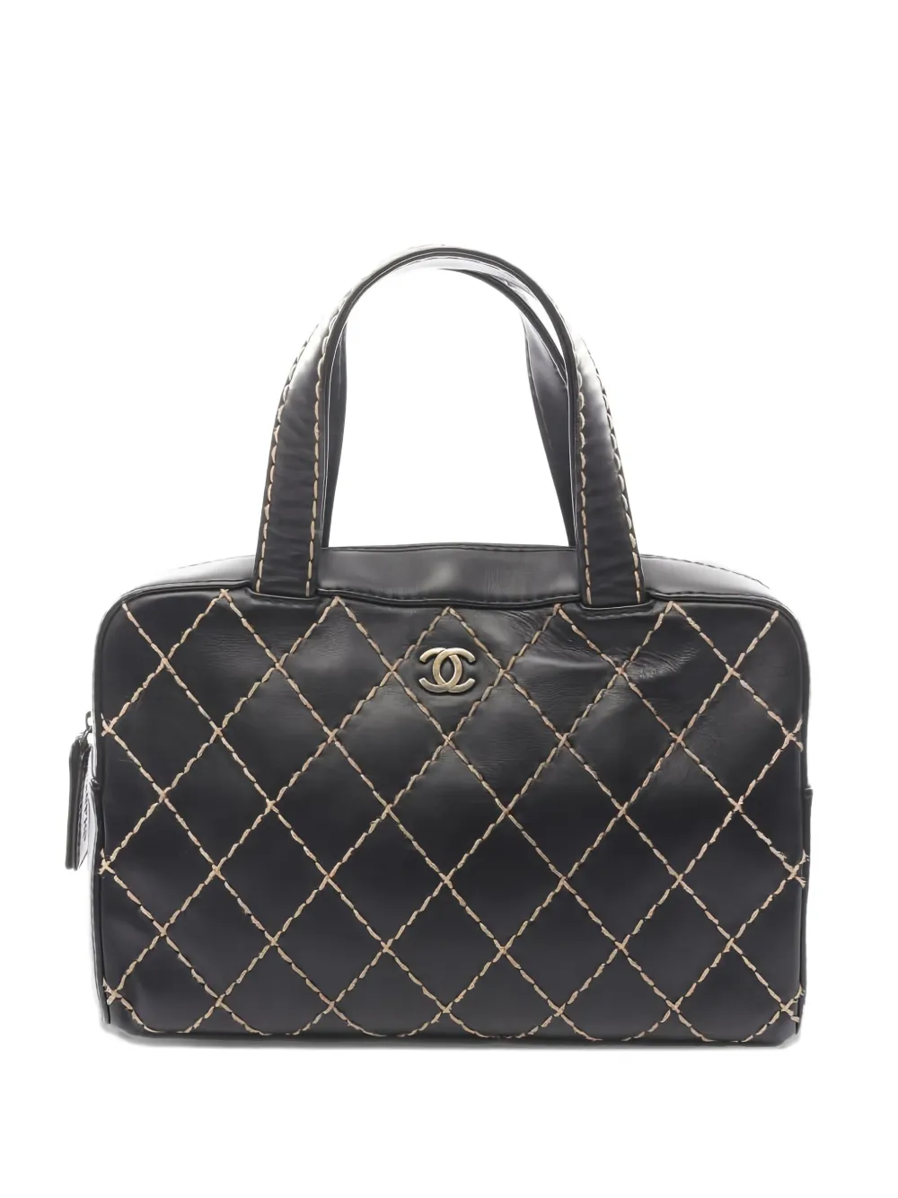 CHANEL Pre-Owned 2000-2002 ワイルドステッチ レザーハンドバッグ - ブラック CHANEL Pre-Owned 2000-2002 ワイルドステッチ レザーハンドバッグ - ブラック