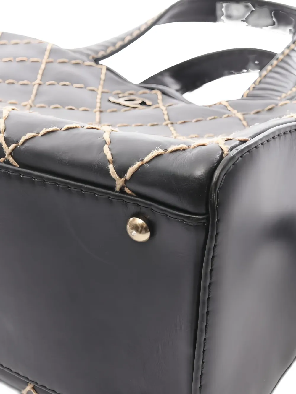 Pre-owned Chanel 2000-2002 Wild Stitch Leather Tote Bag In Black