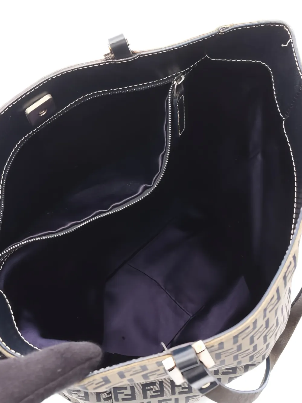 Pre-owned Fendi 2000s Zucchino Pattern Tote Bag In Neutral