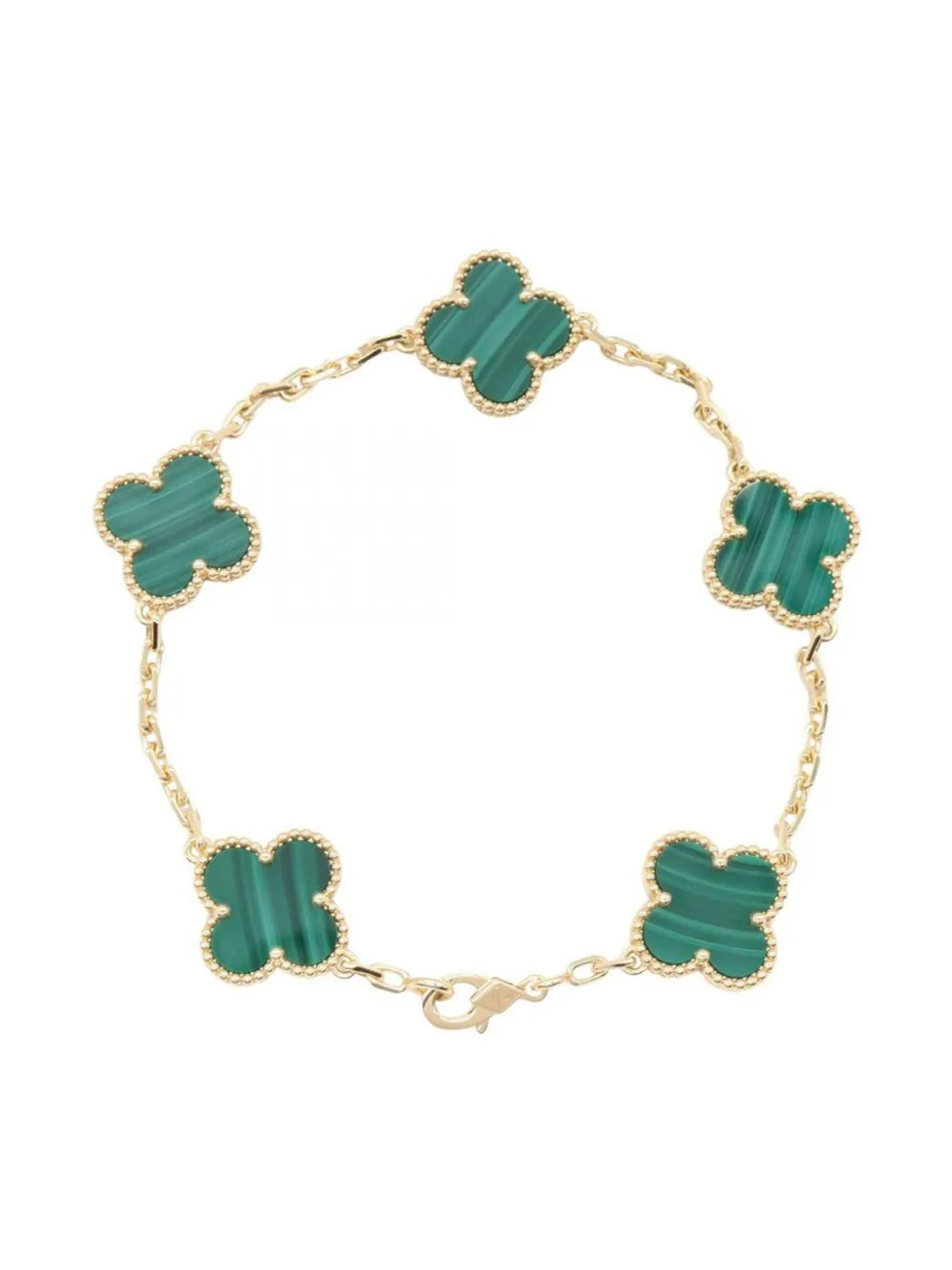 Pre-owned Van Cleef & Arpels 2010s 18k Yellow Gold Alhambra Malachite Bracelet