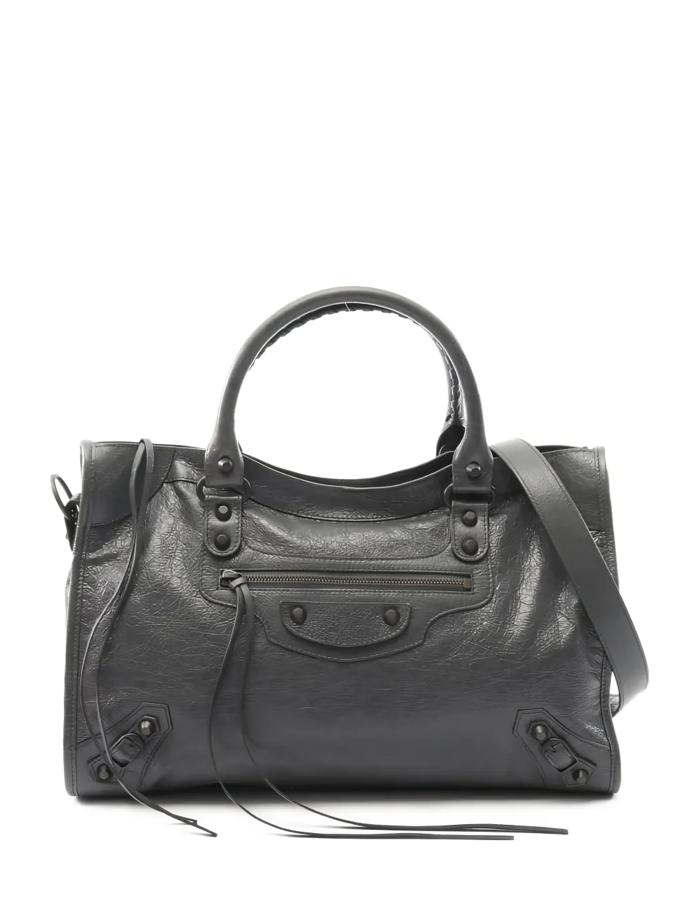 Click to view more detailed imagery on our partner's website Pre-owned Balenciaga 2020s Medium City Braided-handle Tote Bag In Gray