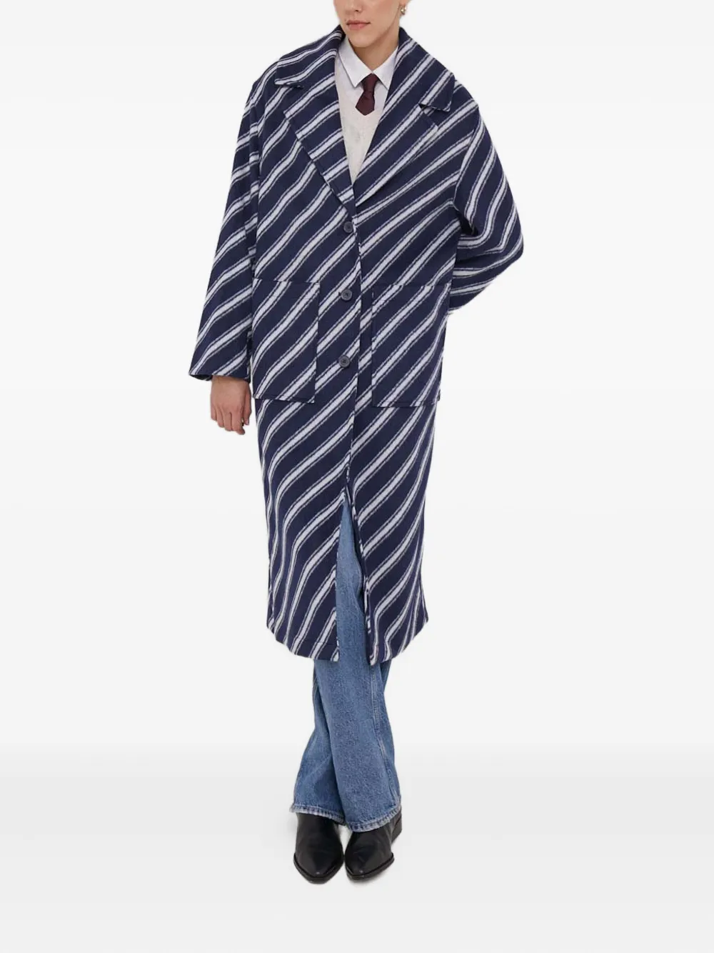 Benetton Gestreepte jas met knopen Blauw