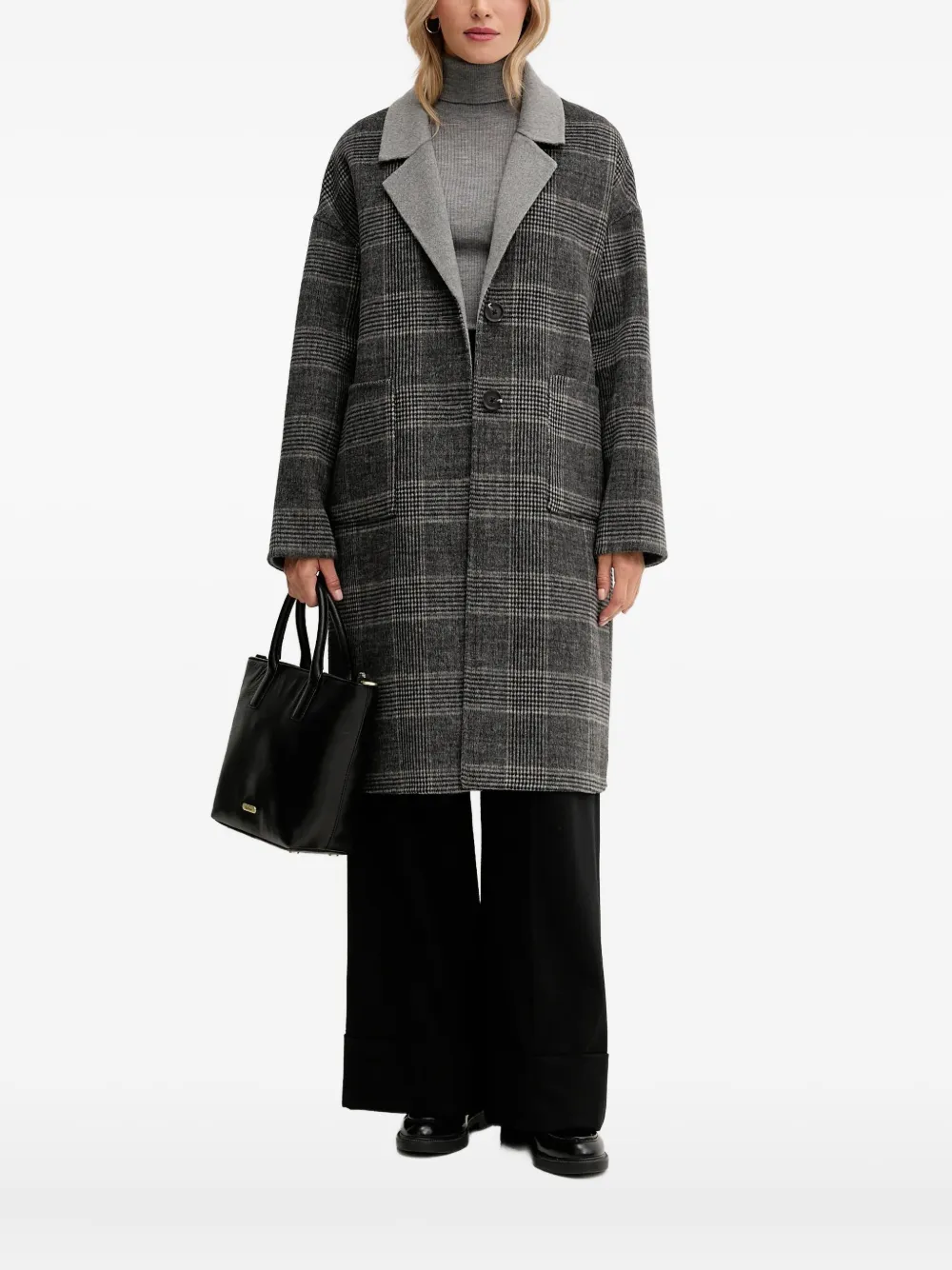 Benetton check collared coat | Grey | Image 1