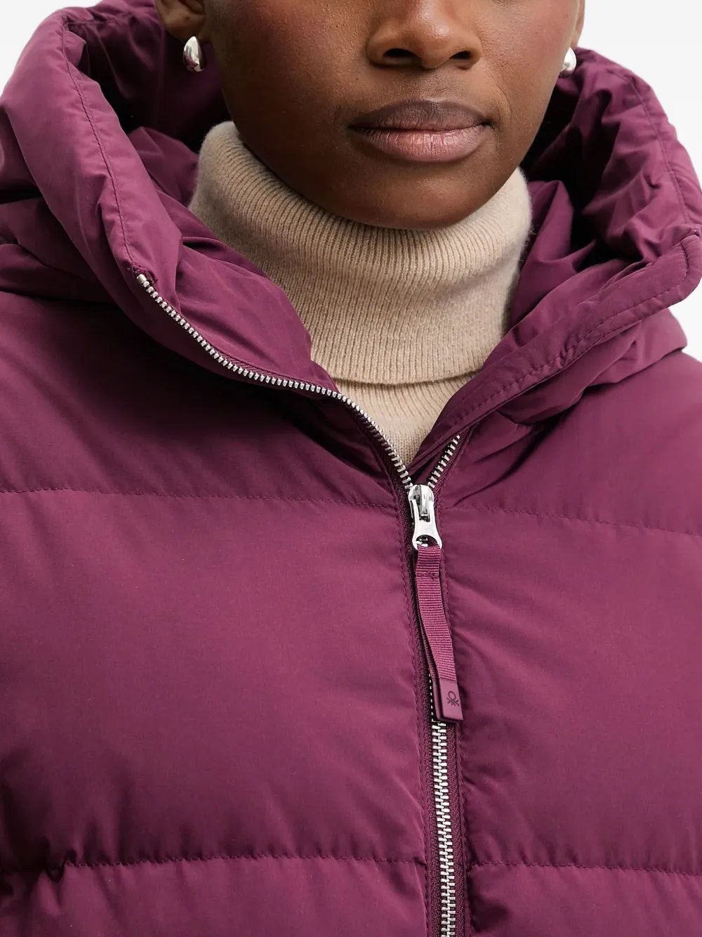 Benetton Hooded Zip Coat In Purple